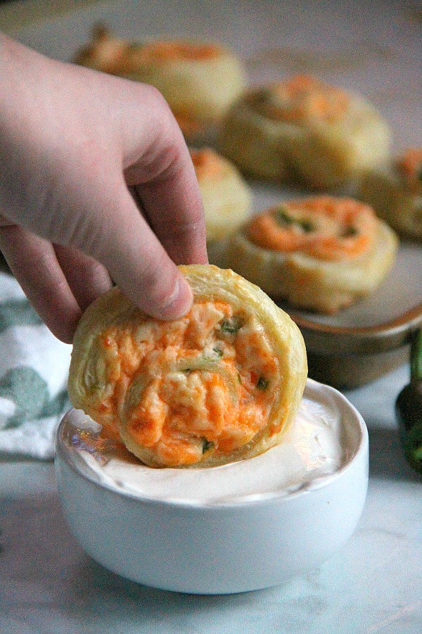 Puff Pastry Jalapeno Popper Pinwheels on white background