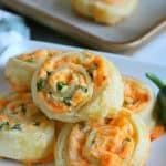 Puff Pastry Jalapeno Popper Pinwheels on white plate