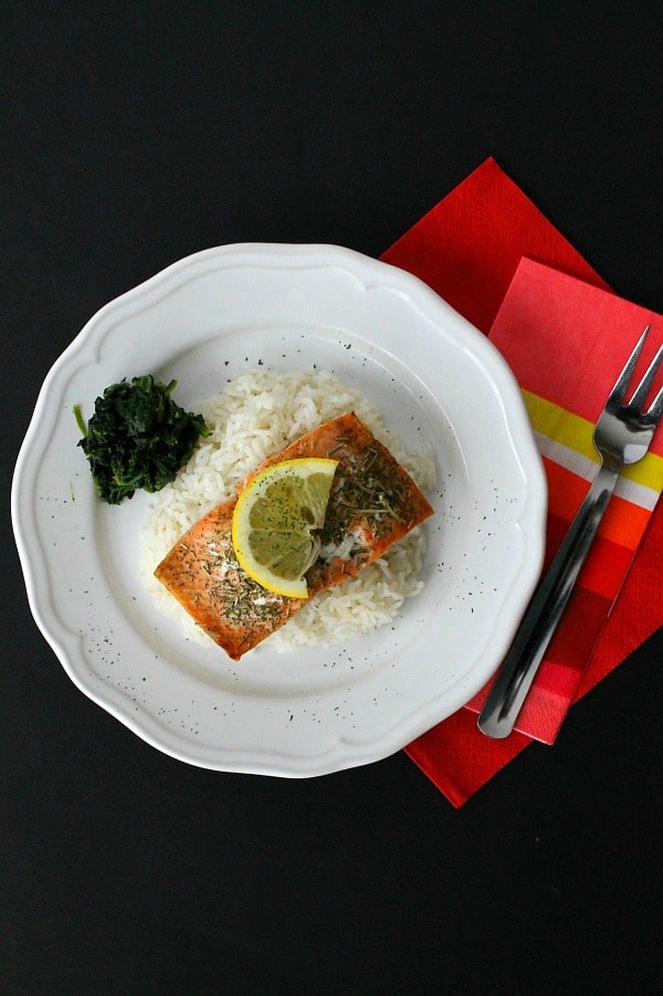 Baked Herbed Salmon on white plate