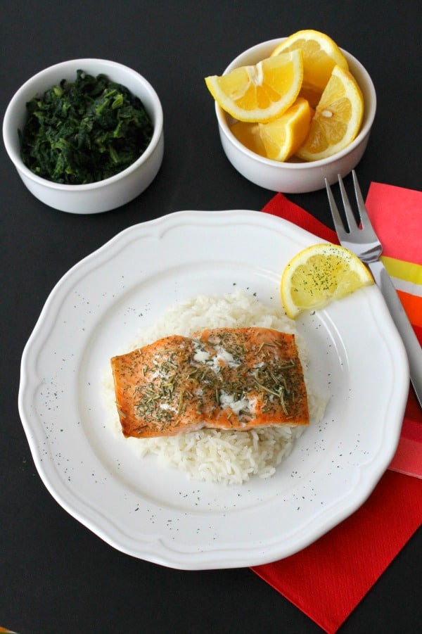 Baked Herbed Salmon on white plate