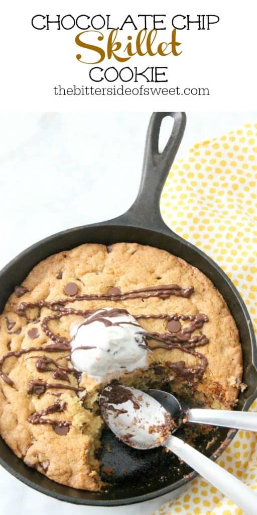 Chocolate Chip Skillet Cookie in a cast iron skillet