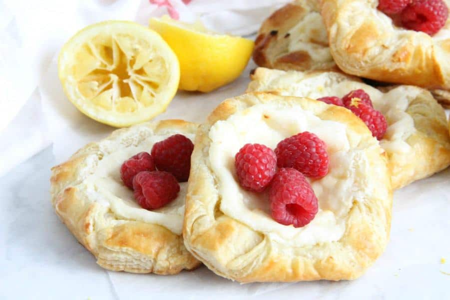 Lemon Raspberry Danish on parchment paper