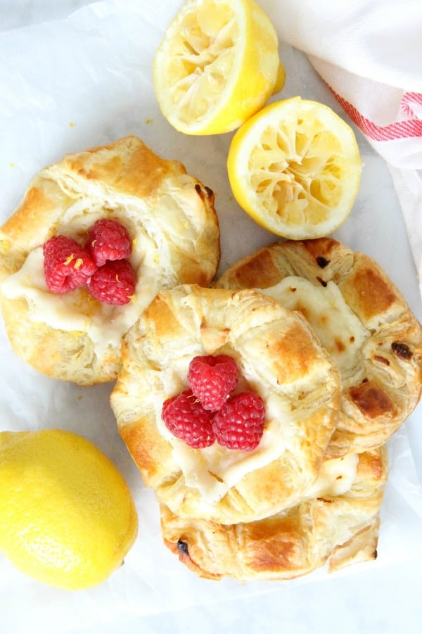 Lemon Raspberry Danish on parchment paper