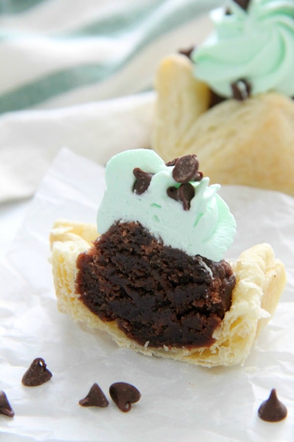Mint Chocolate Brownie Cups on white background