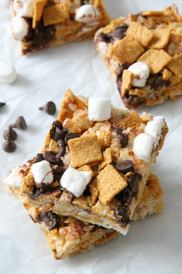 S'mores Marshmallow Treats on white background