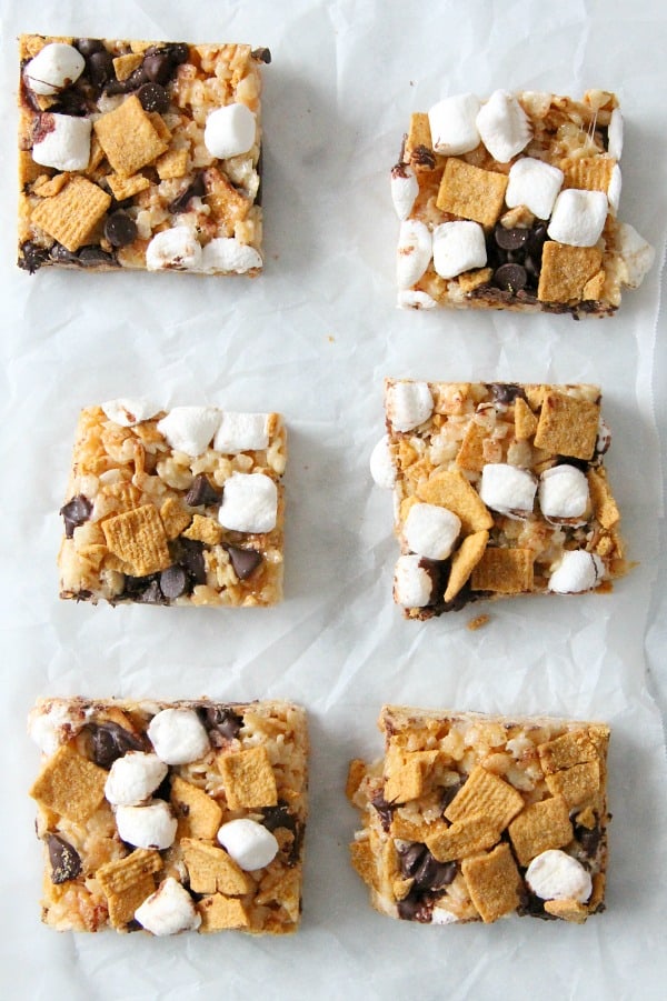 S'mores Marshmallow Treats on white background