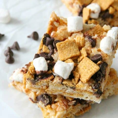 S'mores Marshmallow Treats on white background