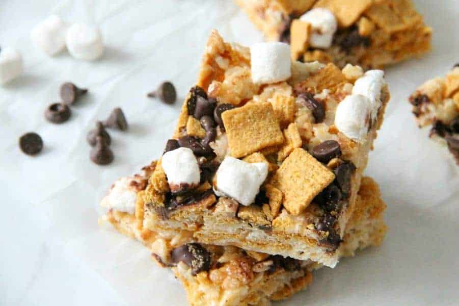 S'mores Marshmallow Treats on white background