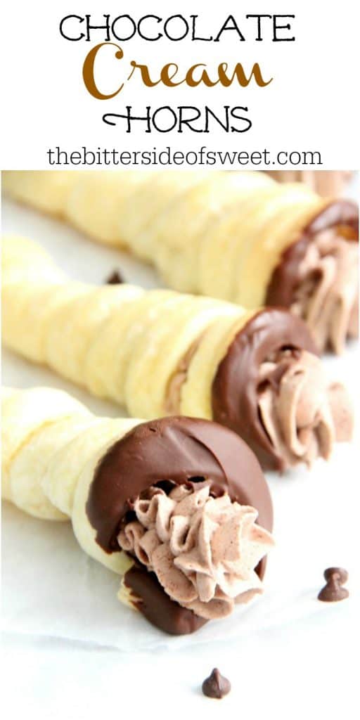 Chocolate Cream Horns on parchment paper