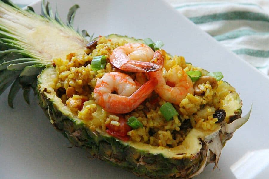 Pineapple Fried Rice in pineapple shell