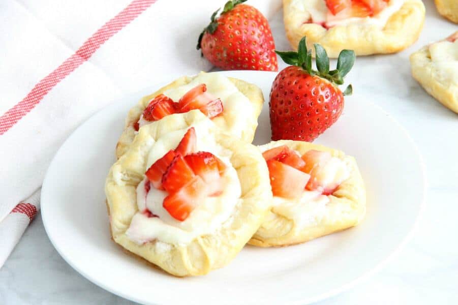 Strawberry Cream Cheese Danish on white plate