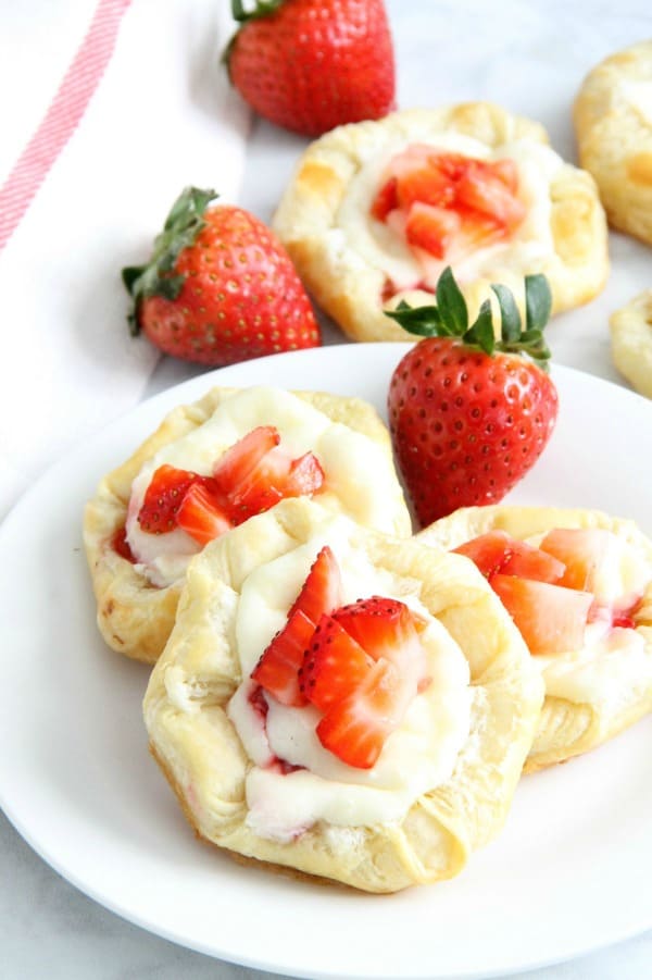 Strawberry Cream Cheese Danish on white plate