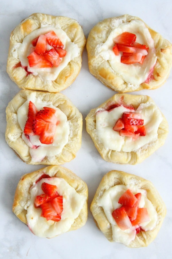 Strawberry Cream Cheese Danish on white background