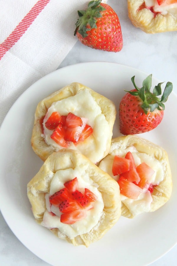 Strawberry Cream Cheese Danish on white plate