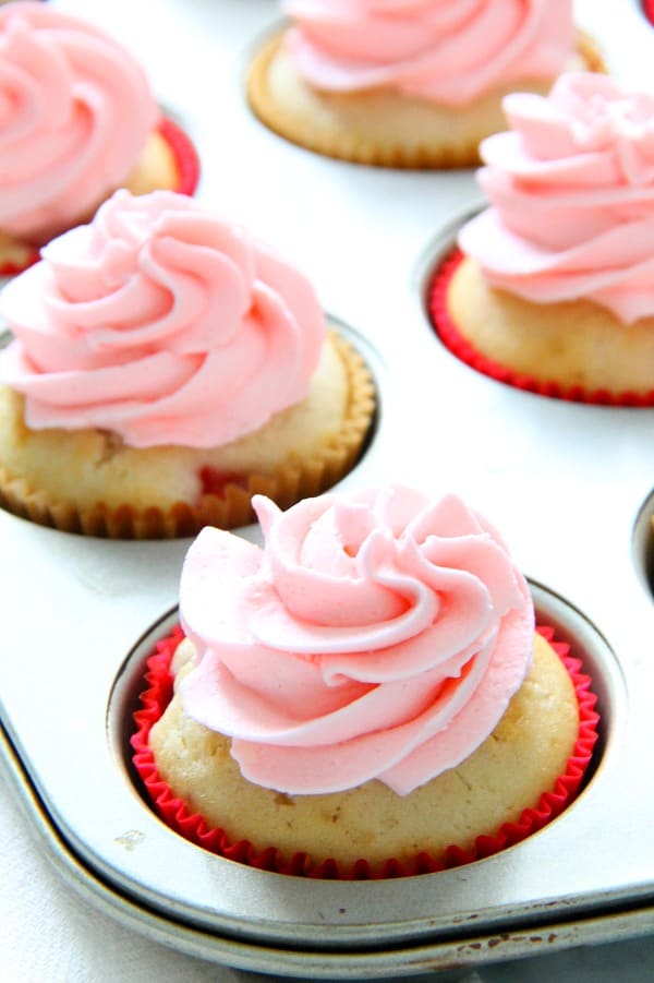 Strawberry Lemon Cupcakes in muffin pan