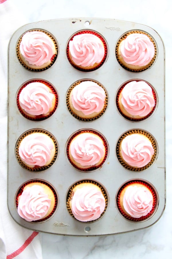 Strawberry Lemon Cupcakes in muffin pan