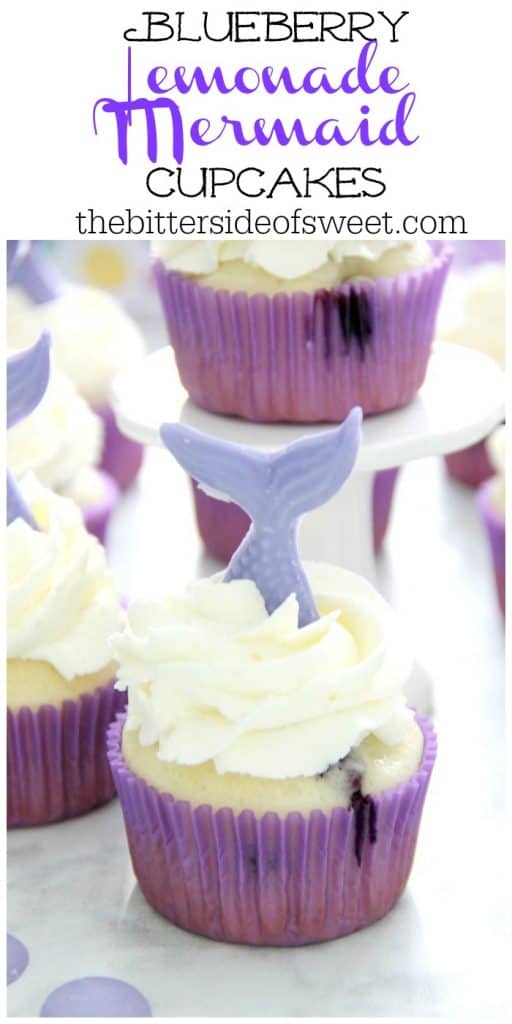 Blueberry Lemonade Mermaid Cupcakes in purple cupcake liner