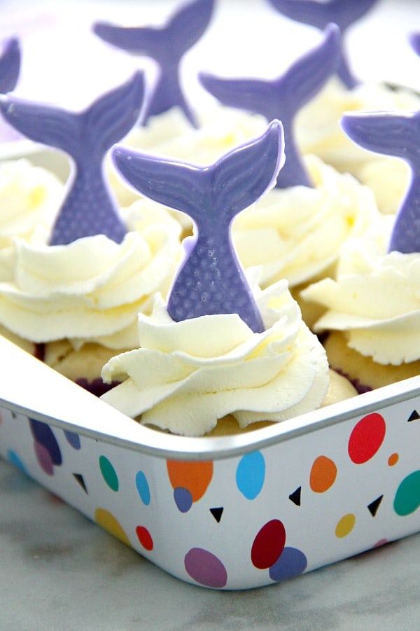 Blueberry Lemonade Mermaid Cupcakes in sheet pan.