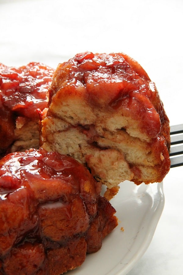 Strawberry Monkey Bread on white plate