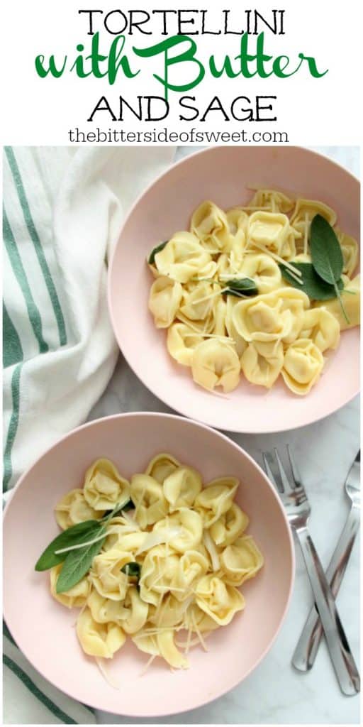 Tortellini with Butter and Sage in light pink bowl