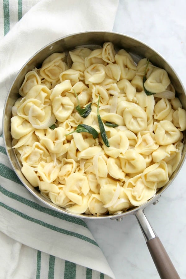 Tortellini with Butter and Sage in pan