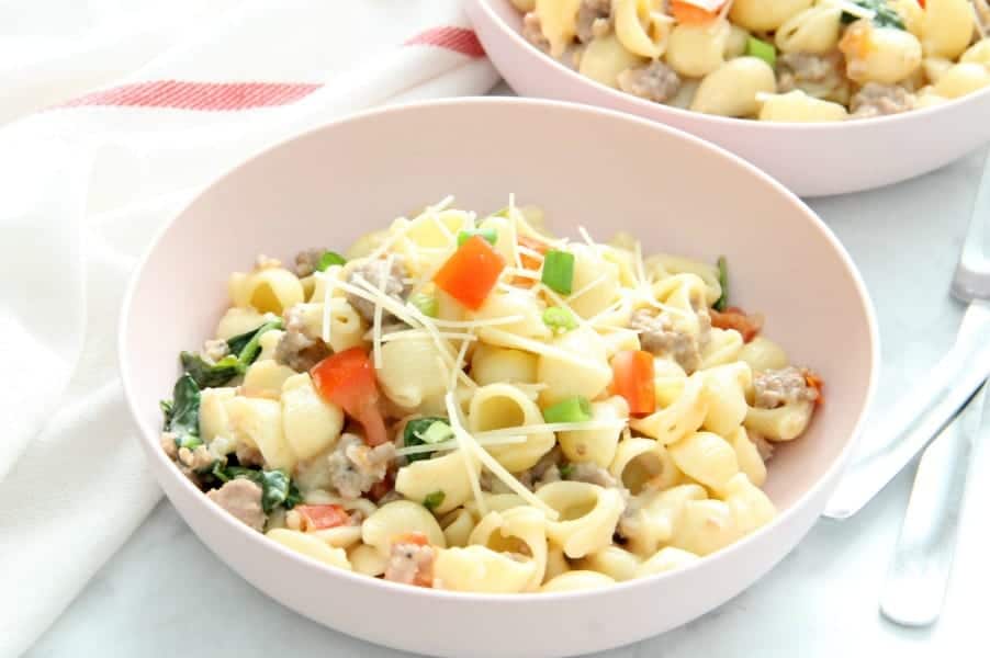 Creamy Sausage and Tomato Pasta in bowl