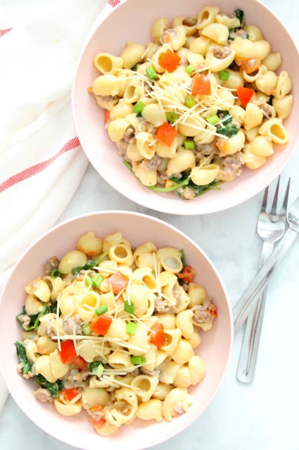 Creamy Sausage and Tomato Pasta in bowl