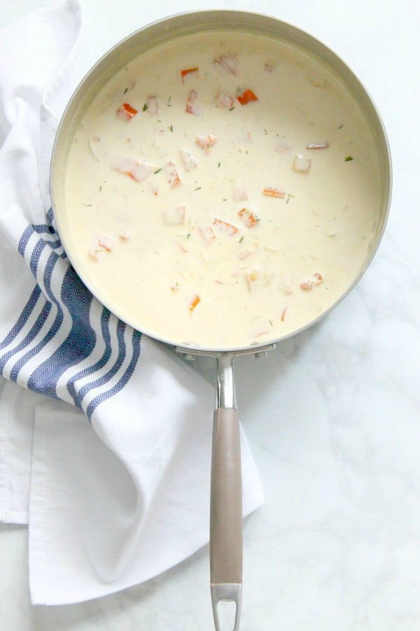 Steak Gorgonzola Pasta in sauce pan