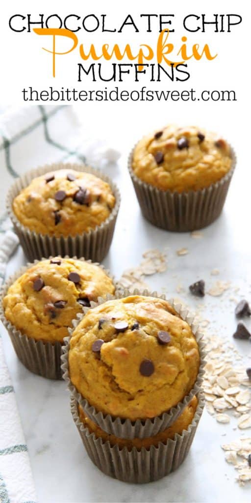 Chocolate Chip Pumpkin Muffins on white background