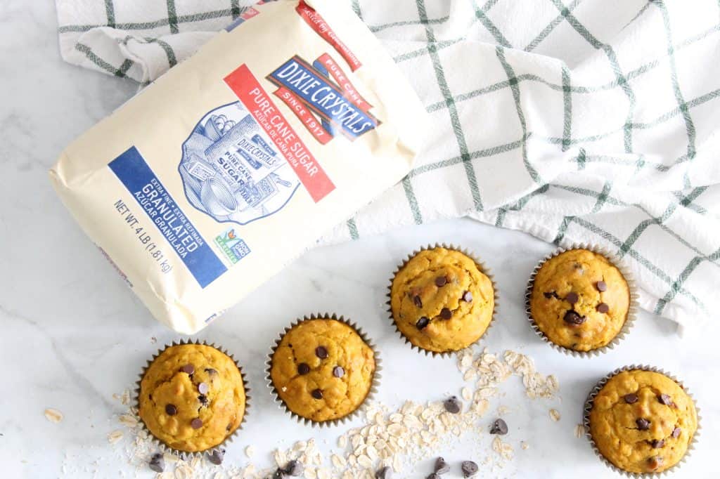 Chocolate Chip Pumpkin Muffins on white background