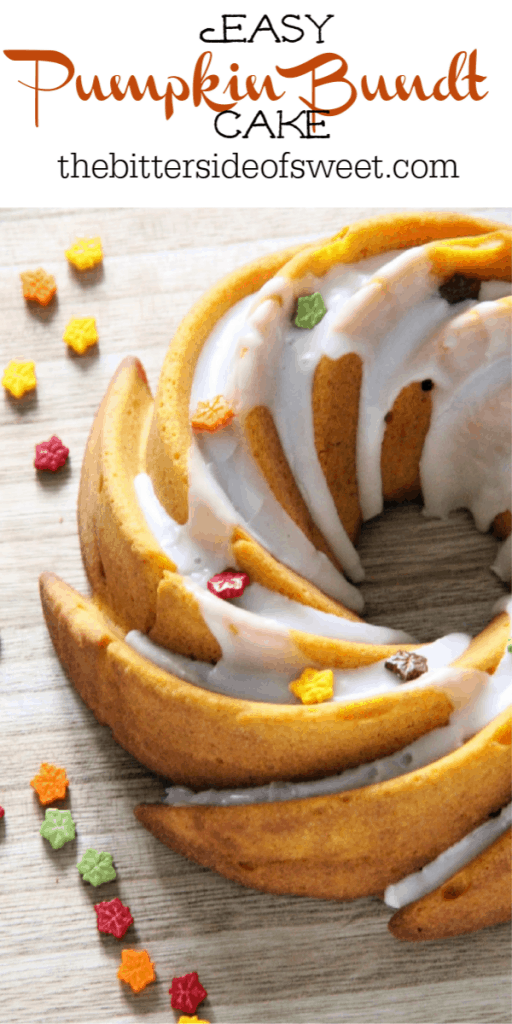 Easy Pumpkin Bundt Cake on brown background