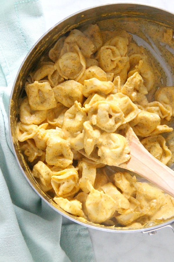 Creamy Pumpkin Tortellini in pan