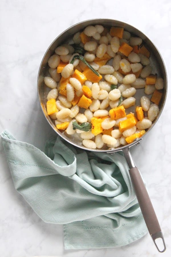 Pumpkin Gnocchi with Sage Butter Sauce in pan