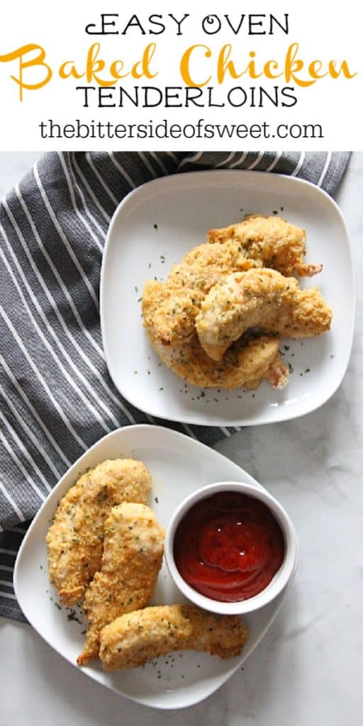 Easy Oven Baked Chicken Tenderloins on white plate