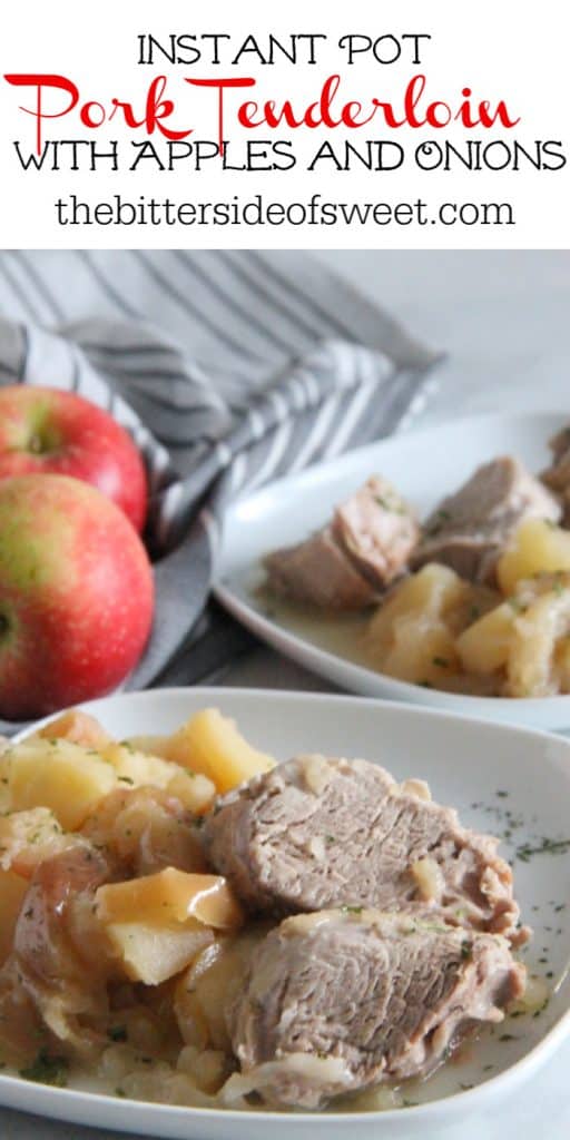  Instant Pot Pork Tenderloin with Apples and Onions on white plate