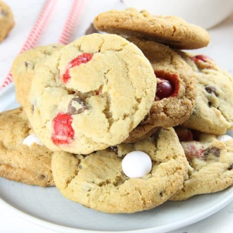 Peppermint Chocolate Chip Cookies on a white plate