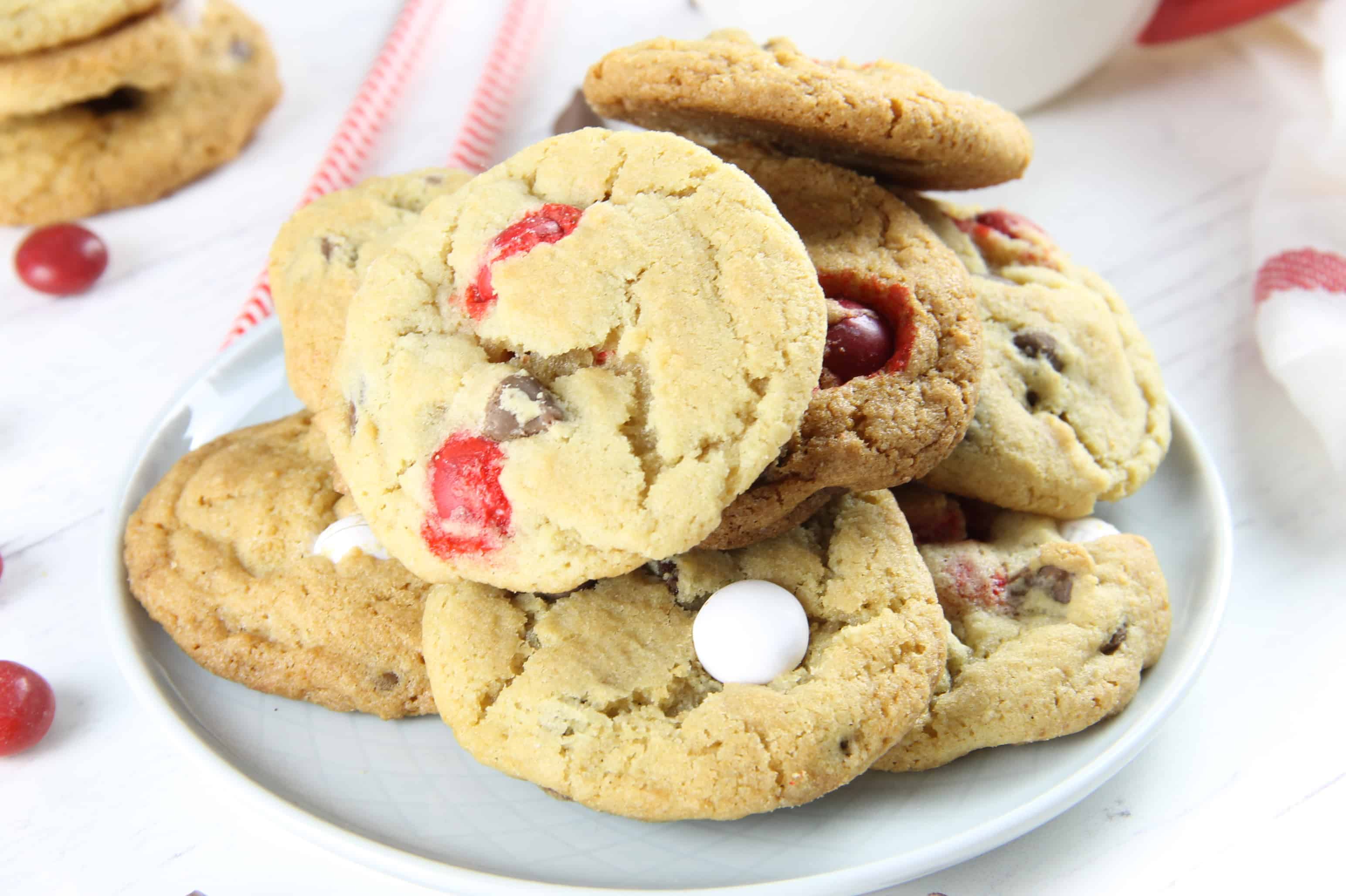 Peppermint Chocolate Chip Cookies on a white plate