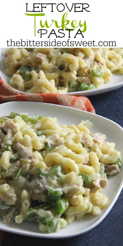 Leftover Turkey Pasta on white plate