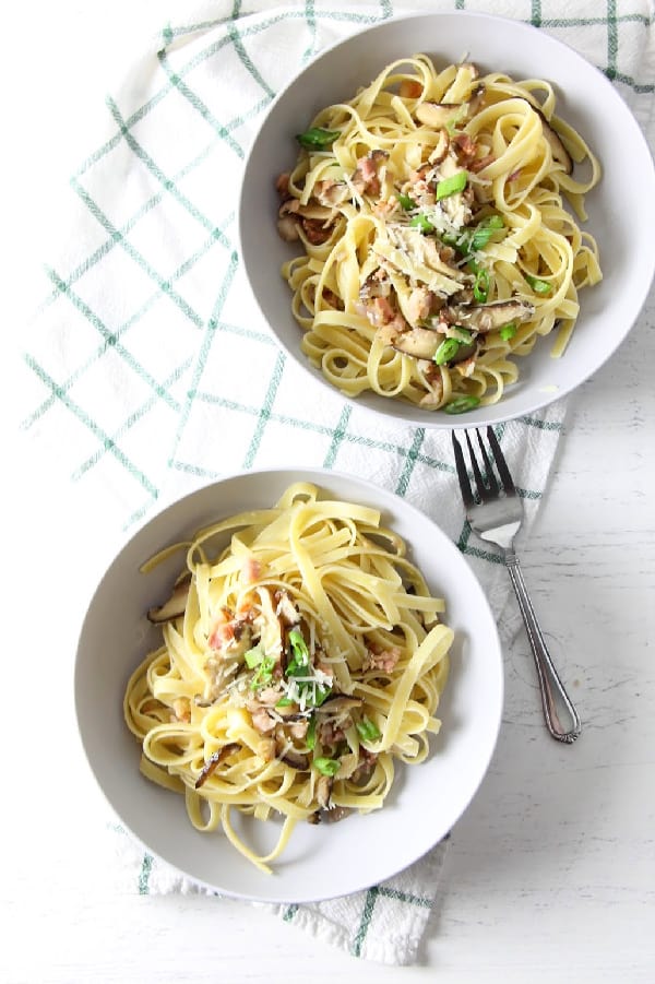 Pancetta and Mushroom in white bowls