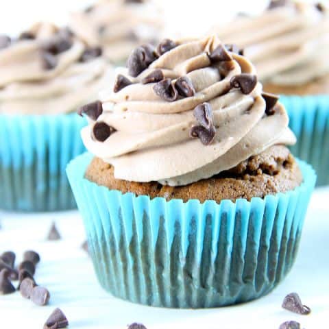 Double Chocolate Cupcakes in blue liners