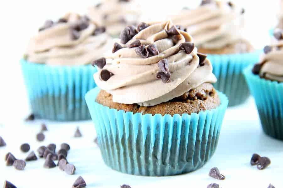 Double Chocolate Cupcakes in blue liners