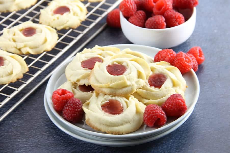 Raspberry Butter Cookies on white plate