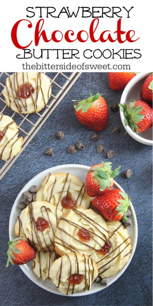 Strawberry Chocolate Butter Cookies on blue background