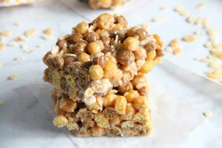 Chocolate Peanut Butter Marshmallow Treats closeup