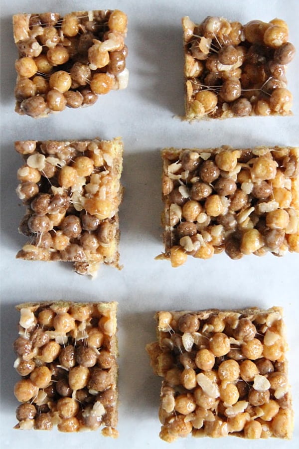 Chocolate Peanut Butter Marshmallow Treats on background