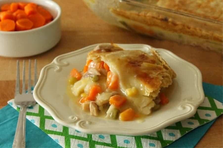 Homemade Chicken Pot Pie on white plate