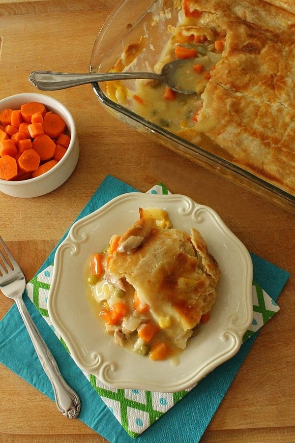 Homemade Chicken Pot Pie on white plate