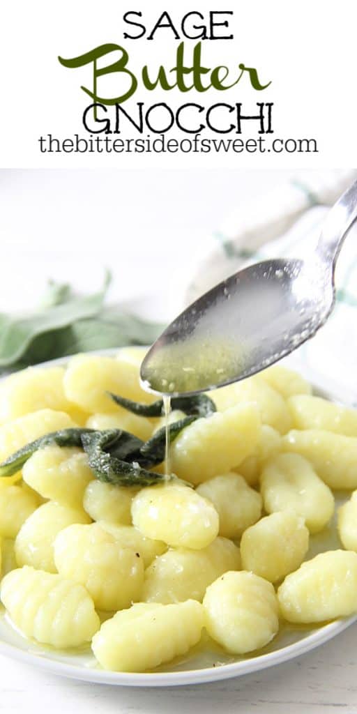 Sage Butter Gnocchi on white plate with butter