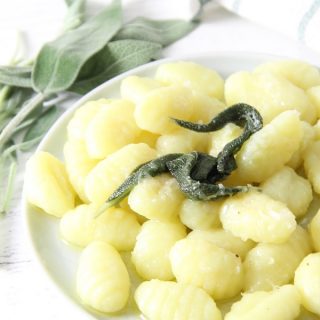 Sage Butter Gnocchi on white plate