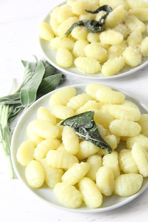 Sage Butter Gnocchi on white plate